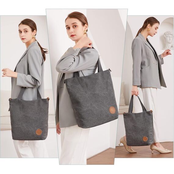 JANSBEN Damen Canvas Handtasche Schultertasche Casual Multifunktionale Umhängetaschen Groß für Arbeit Schule Shopper Lässige täglich