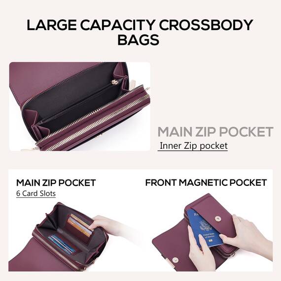 Roulens Klein Handy Umhängetasche,Damen Kleine Umhängetasche, Veganes Leder Crossbody Schultertasche Reisepass Handytasche mit Kartenschlitz Verstellbar Abnehmbar Schultergurt
