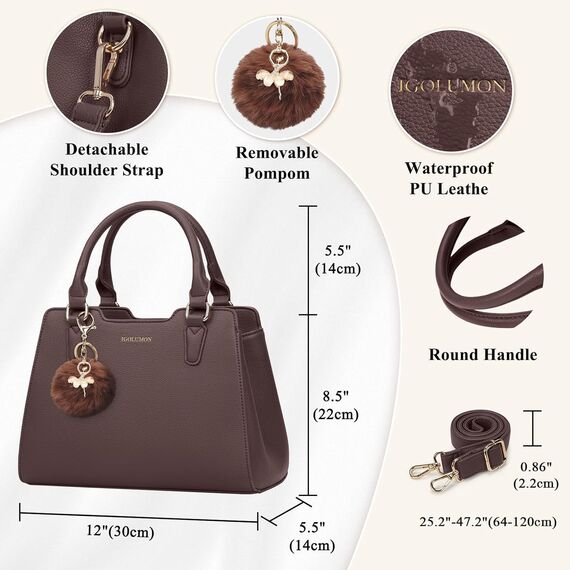 IGOLUMON Handtasche Damen Mittelgroß Tasche Leder Henkeltasche Damen-Henkeltaschen Tote Bag Handtaschen Taschen Schultertaschen Umhängetasche Schultertasche Damenhandtaschen Kaffee