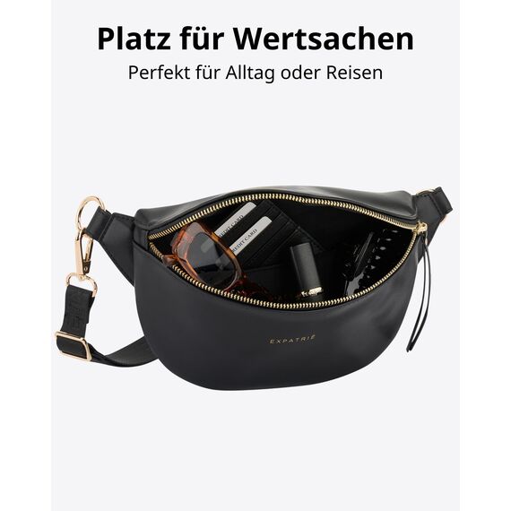 Expatrié Bauchtasche Damen Schwarz - Alice Small - Gürteltasche für Festival, Reisen & Alltag aus Veganem Leder - Brusttasche Stylisch - Wasserabweisend