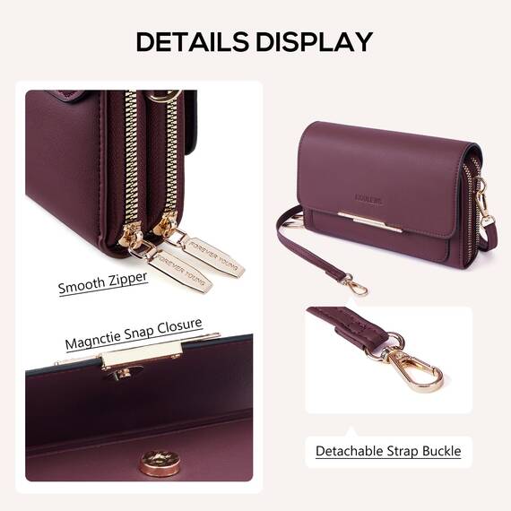 Roulens Klein Handy Umhängetasche,Damen Kleine Umhängetasche, Veganes Leder Crossbody Schultertasche Reisepass Handytasche mit Kartenschlitz Verstellbar Abnehmbar Schultergurt
