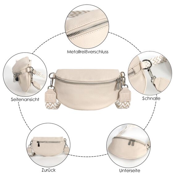 TANTOMI Umhängetasche Damen Leder, Crossbody Bag Mit Breitem Gurt, Bauchtasche Stylisch, Elegante Gürteltasche