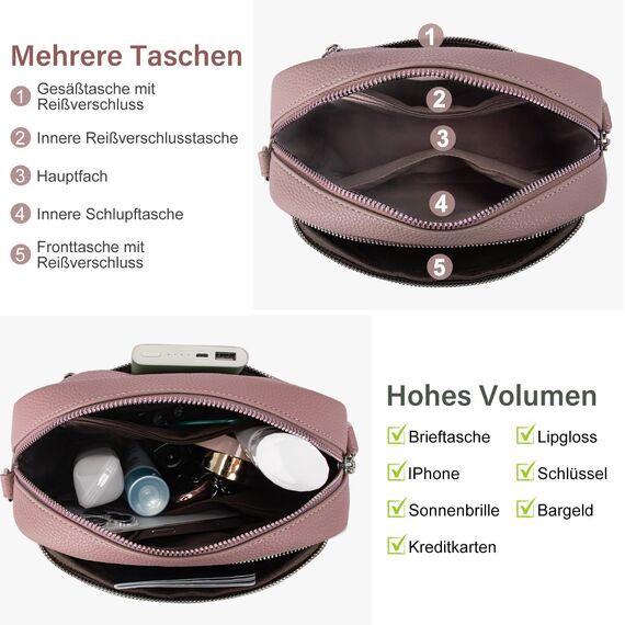 GASSDA Crossbody Bag Damen, Kleine Umhängetasche Damen Breiter Gurt PU Leder Handtasche mit Abnehmbarem Schultergurt