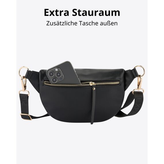 Expatrié Bauchtasche Damen Schwarz - Alice Small - Gürteltasche für Festival, Reisen & Alltag aus Veganem Leder - Brusttasche Stylisch - Wasserabweisend