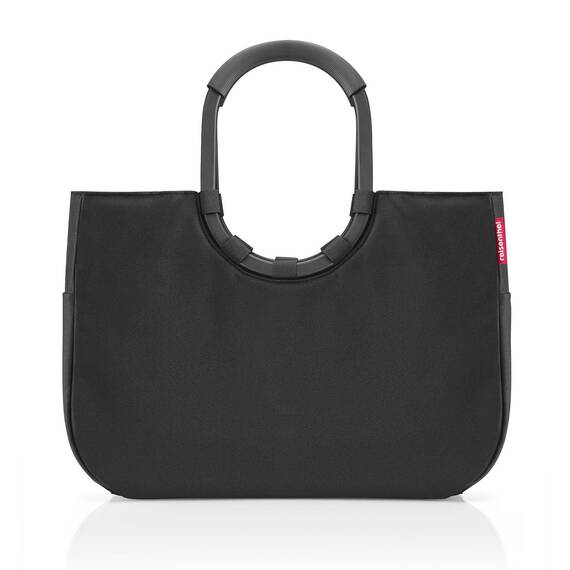 reisenthel loopshopper L in Schwarz, schwarzer Rahmen – Stabile Tasche mit praktischen Fächern aus recycelten PET-Flaschen – Charmantes und wasserabweisendes Design