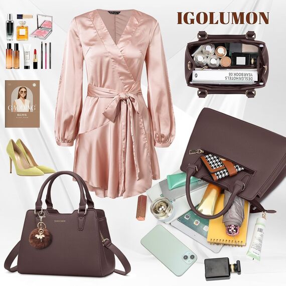 IGOLUMON Handtasche Damen Mittelgroß Tasche Leder Henkeltasche Damen-Henkeltaschen Tote Bag Handtaschen Taschen Schultertaschen Umhängetasche Schultertasche Damenhandtaschen Kaffee