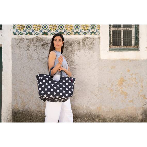 reisenthel loopshopper L frame dots white – Stabile Tasche mit praktischen Fächern aus recycelten PET-Flaschen – Charmantes und wasserabweisendes Design
