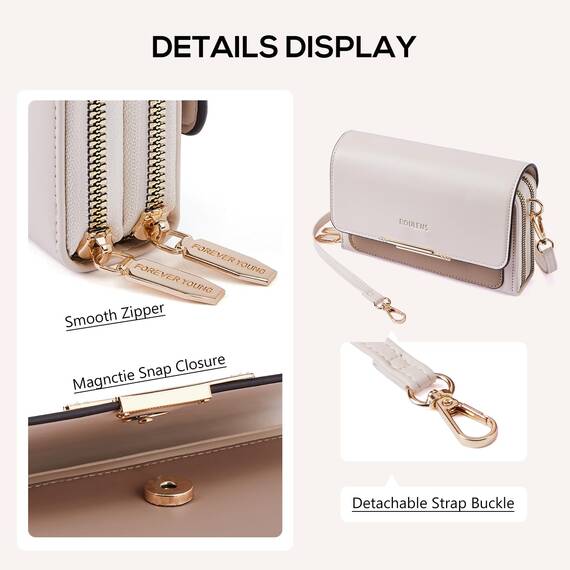 Roulens Klein Handy Umhängetasche,Damen Kleine Umhängetasche, Veganes Leder Crossbody Schultertasche Reisepass Handytasche mit Kartenschlitz Verstellbar Abnehmbar Schultergurt