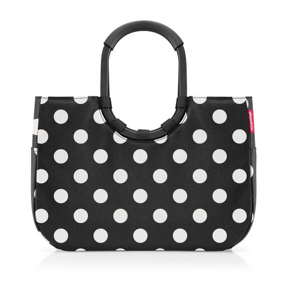 reisenthel loopshopper L frame dots white – Stabile Tasche mit praktischen Fächern aus recycelten PET-Flaschen – Charmantes und wasserabweisendes Design