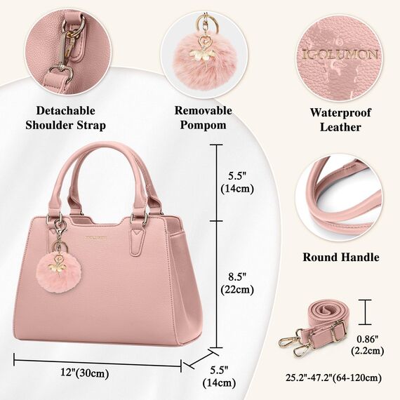 IGOLUMON Handtasche Damen Mittelgroß Tasche Leder Henkeltasche Damen-Henkeltaschen Tote Bag Handtaschen Taschen Schultertaschen Umhängetasche Schultertasche Damenhandtaschen Rosa