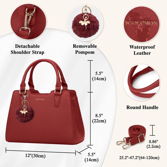 IGOLUMON Handtasche Damen Mittelgroß Tasche Leder Henkeltasche Damen-Henkeltaschen Tote Bag Handtaschen Taschen Schultertaschen Umhängetasche Schultertasche Damenhandtaschen Rot