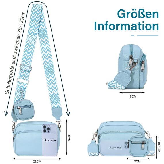 GASSDA Crossbody Bag Damen, Kleine Umhängetasche Damen Breiter Gurt PU Leder Handtasche mit Abnehmbarem Schultergurt