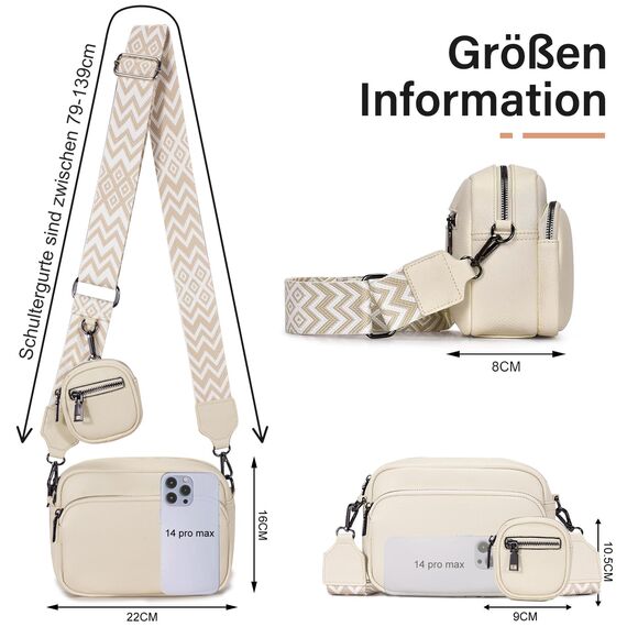 GASSDA Crossbody Bag Damen Kleine Umhängetasche Damen Breiter Gurt PU Leder Handtasche mit Abnehmbarem Schultergurt