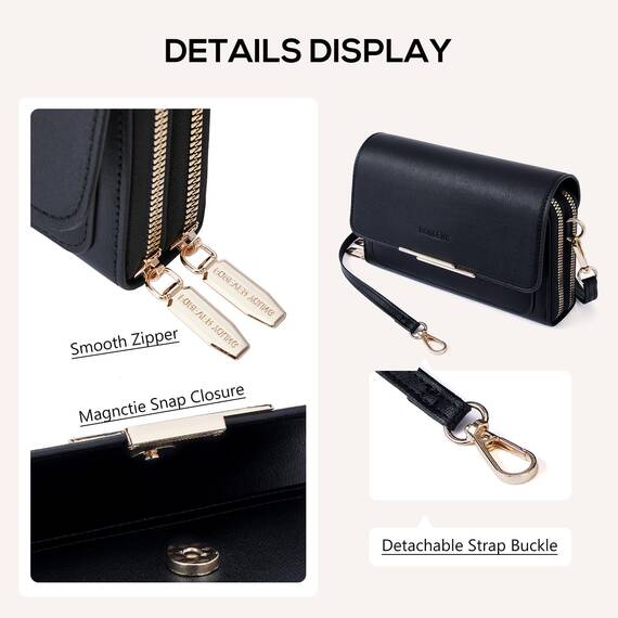 Roulens Klein Handy Umhängetasche,Damen Kleine Umhängetasche, Veganes Leder Crossbody Schultertasche Reisepass Handytasche mit Kartenschlitz Verstellbar Abnehmbar Schultergurt