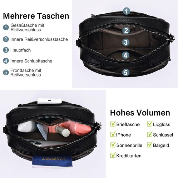 GASSDA Crossbody Bag Damen Kleine Umhängetasche Damen Breiter Gurt PU Leder Handtasche mit Abnehmbarem Schultergurt