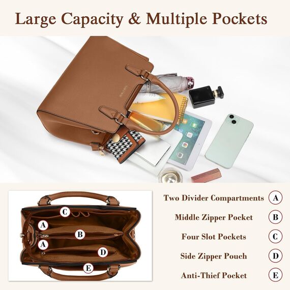 IGOLUMON Handtasche Damen Mittelgroß Tasche Leder Henkeltasche Damen-Henkeltaschen Tote Bag Handtaschen Taschen Schultertaschen Umhängetasche Schultertasche Damenhandtaschen Braun