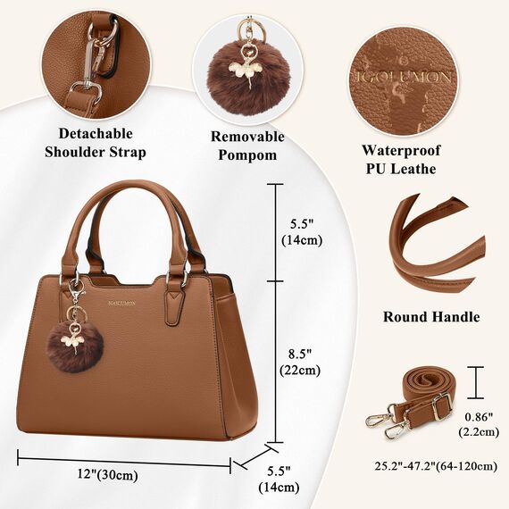 IGOLUMON Handtasche Damen Mittelgroß Tasche Leder Henkeltasche Damen-Henkeltaschen Tote Bag Handtaschen Taschen Schultertaschen Umhängetasche Schultertasche Damenhandtaschen Braun