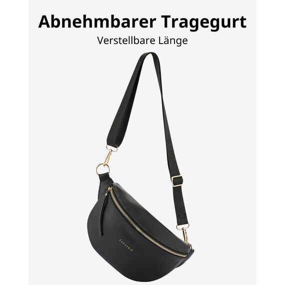 Expatrié Bauchtasche Damen Schwarz - Alice Small - Gürteltasche für Festival, Reisen & Alltag aus Veganem Leder - Brusttasche Stylisch - Wasserabweisend