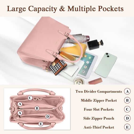 IGOLUMON Handtasche Damen Mittelgroß Tasche Leder Henkeltasche Damen-Henkeltaschen Tote Bag Handtaschen Taschen Schultertaschen Umhängetasche Schultertasche Damenhandtaschen Rosa