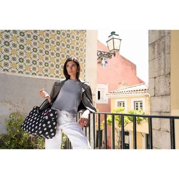 reisenthel loopshopper L frame dots white – Stabile Tasche mit praktischen Fächern aus recycelten PET-Flaschen – Charmantes und wasserabweisendes Design