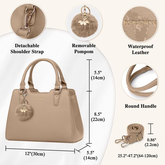 IGOLUMON Handtasche Damen Mittelgroß Tasche Leder Henkeltasche Damen-Henkeltaschen Tote Bag Handtaschen Taschen Schultertaschen Umhängetasche Schultertasche Damenhandtaschen Khaki