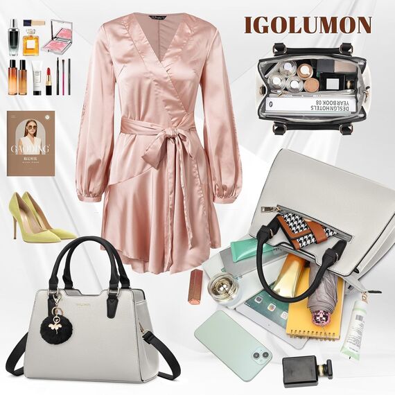 IGOLUMON Handtasche Damen Mittelgroß Tasche Leder Henkeltasche Damen-Henkeltaschen Tote Bag Handtaschen Taschen Schultertaschen Umhängetasche Schultertasche Damenhandtaschen Beige