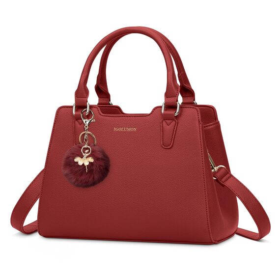 IGOLUMON Handtasche Damen Mittelgroß Tasche Leder Henkeltasche Damen-Henkeltaschen Tote Bag Handtaschen Taschen Schultertaschen Umhängetasche Schultertasche Damenhandtaschen Rot