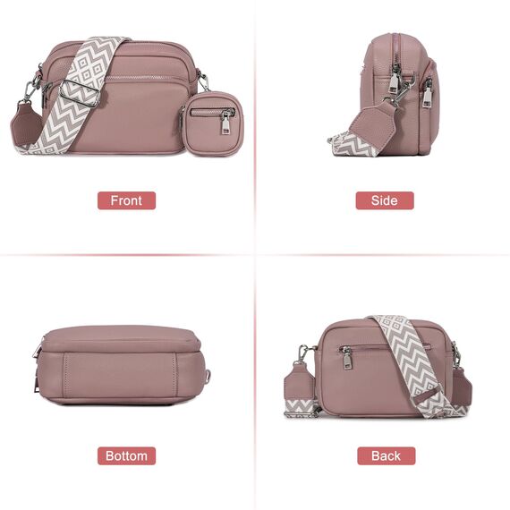 GASSDA Crossbody Bag Damen, Kleine Umhängetasche Damen Breiter Gurt PU Leder Handtasche mit Abnehmbarem Schultergurt