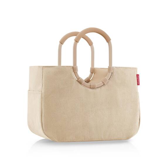 reisenthel loopshopper L frame cord sand – Stabile Tasche mit praktischen Fächern aus recycelten PET-Flaschen – Charmantes und wasserabweisendes Design