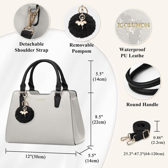 IGOLUMON Handtasche Damen Mittelgroß Tasche Leder Henkeltasche Damen-Henkeltaschen Tote Bag Handtaschen Taschen Schultertaschen Umhängetasche Schultertasche Damenhandtaschen Beige