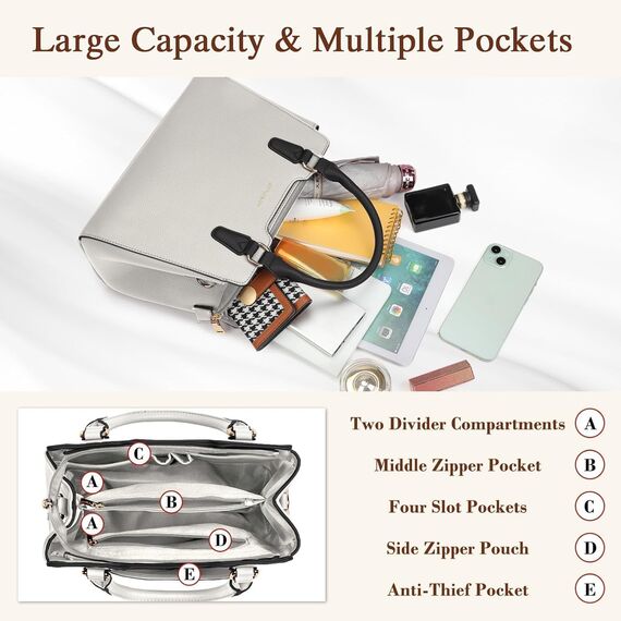 IGOLUMON Handtasche Damen Mittelgroß Tasche Leder Henkeltasche Damen-Henkeltaschen Tote Bag Handtaschen Taschen Schultertaschen Umhängetasche Schultertasche Damenhandtaschen Beige