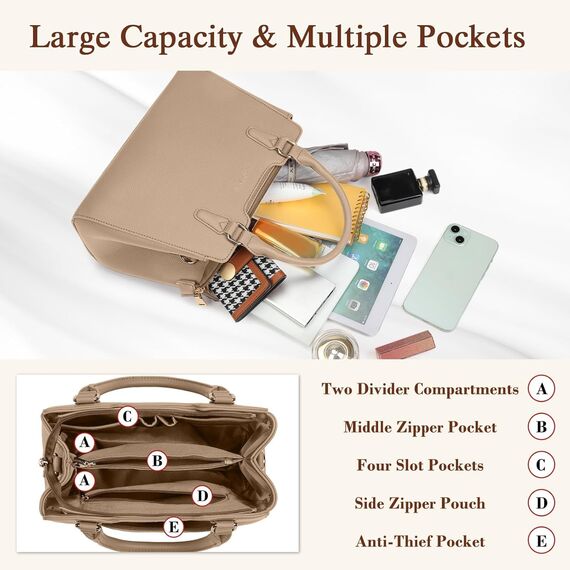 IGOLUMON Handtasche Damen Mittelgroß Tasche Leder Henkeltasche Damen-Henkeltaschen Tote Bag Handtaschen Taschen Schultertaschen Umhängetasche Schultertasche Damenhandtaschen Khaki