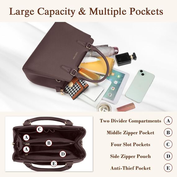 IGOLUMON Handtasche Damen Mittelgroß Tasche Leder Henkeltasche Damen-Henkeltaschen Tote Bag Handtaschen Taschen Schultertaschen Umhängetasche Schultertasche Damenhandtaschen Kaffee