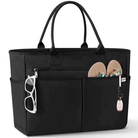IGOLUMON Strandtasche XXL Familie Groß Badetasche mit Reißverschluss Wasserdicht 40L Vielseitiger Shopper Damen Tote Bag für Strand Pool Fitnessstudio Reisen Schwarz