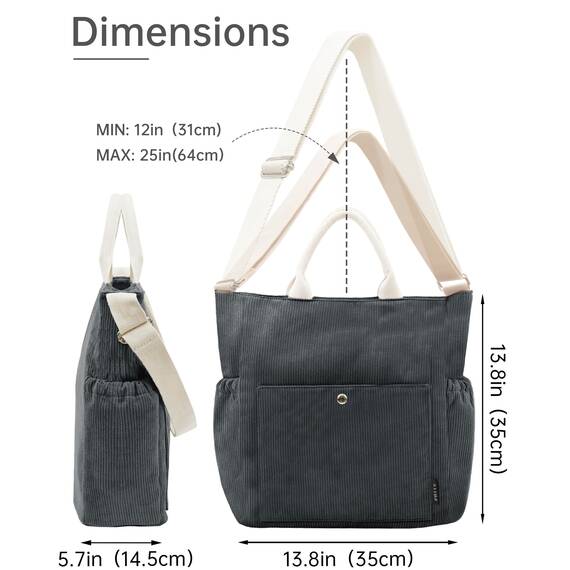 Prite Shopper Tasche Damen Groß Cordtaschen Tote Bag Cord Beuteltasche Stofftasche mit Verstellbarem Schultergurt für Arbeit Reisen Einkaufen Schule College