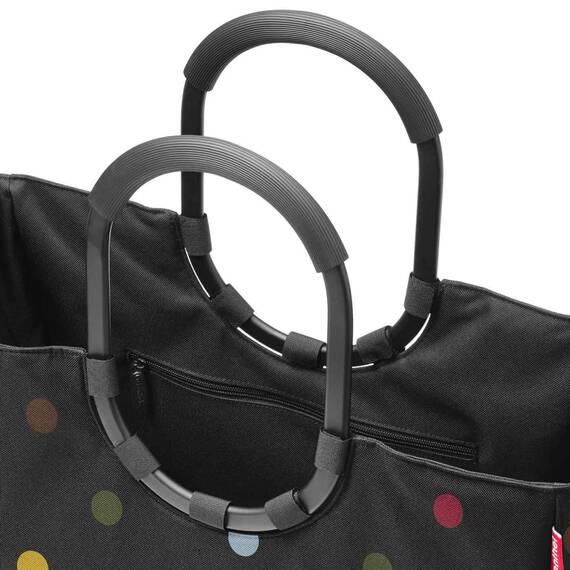 reisenthel loopshopper L in Dots, schwarzer Rahmen – Stabile Tasche mit praktischen Fächern aus recycelten PET-Flaschen – Charmantes und wasserabweisendes Design