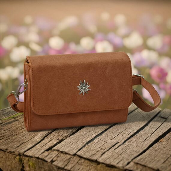 dressforfun Dirndl Tasche, Handtasche Damen mittelgroß, Trachten Mode, Trachtentasche Wildlederoptik, Edelweiß, Damen Tasche, Umhängetasche, Oktoberfest Accessoires, Damen-Schultertaschen - grau