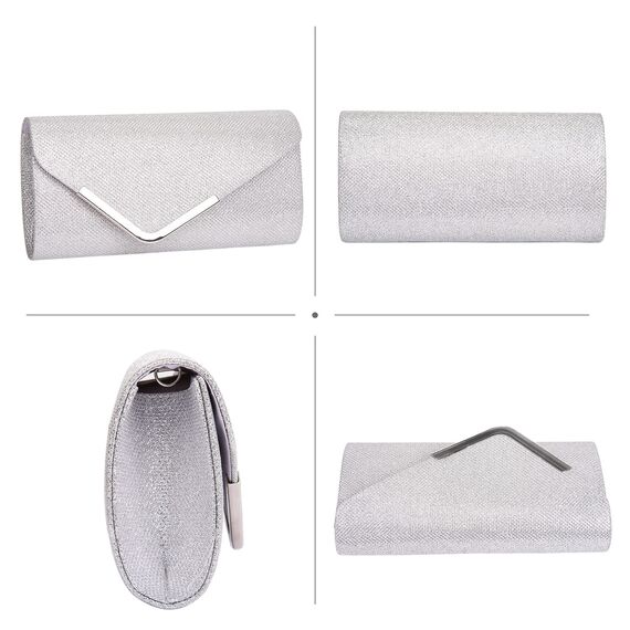 Larcenciel Clutch, Glänzende Pailletten Abendtaschen mit Abnehmbarer Kette, Envelope Handtasche für Damen, Elegante Cross Body Umhängetasche für Hochzeit, Party, Bankett, Feiertage (Silber)