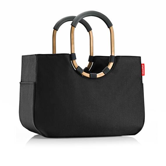 reisenthel loopshopper L frame light gold/black, Stabile Tasche mit praktischen Fächern aus recycelten PET-Flaschen – Charmantes und wasserabweisendes Design