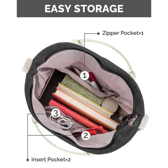 Prite Shopper Tasche Damen Groß Cordtaschen Tote Bag Cord Beuteltasche Stofftasche mit Verstellbarem Schultergurt für Arbeit Reisen Einkaufen Schule College