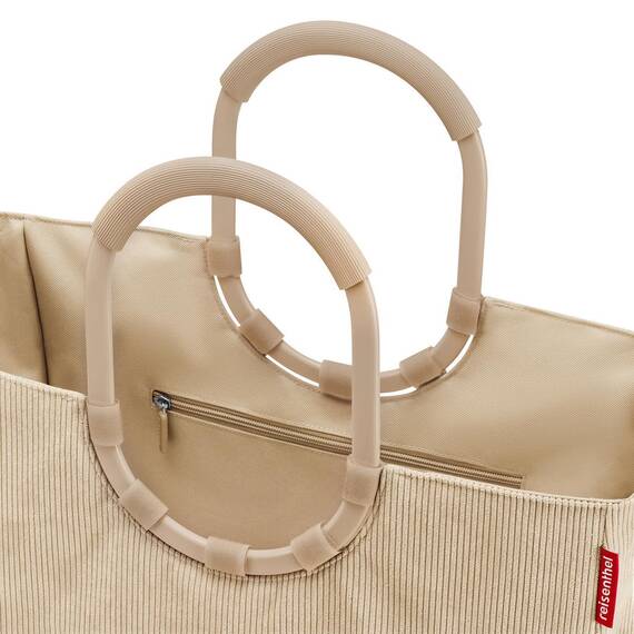 reisenthel loopshopper L frame cord sand – Stabile Tasche mit praktischen Fächern aus recycelten PET-Flaschen – Charmantes und wasserabweisendes Design