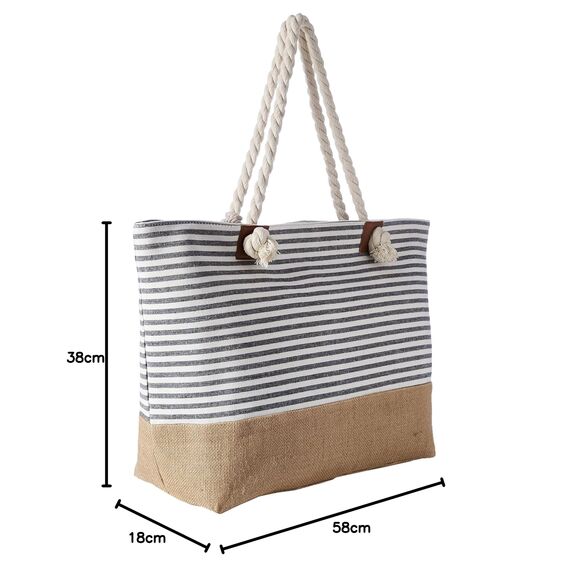DonDon große Strandtasche XXL mit Reißverschluss - Umhängetasche Damen - große Badetasche für Urlaub vielseitige Shopper Tasche Damen für Strand Urlaub Must Haves Beach bag - Streifen schwarz