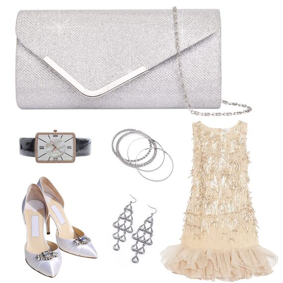 Larcenciel Clutch, Glänzende Pailletten Abendtaschen mit Abnehmbarer Kette, Envelope Handtasche für Damen, Elegante Cross Body Umhängetasche für Hochzeit, Party, Bankett, Feiertage (Silber)