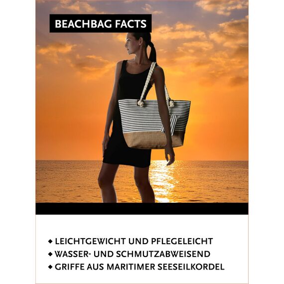 DonDon große Strandtasche XXL mit Reißverschluss - Umhängetasche Damen - große Badetasche für Urlaub vielseitige Shopper Tasche Damen für Strand Urlaub Must Haves Beach bag - Streifen schwarz