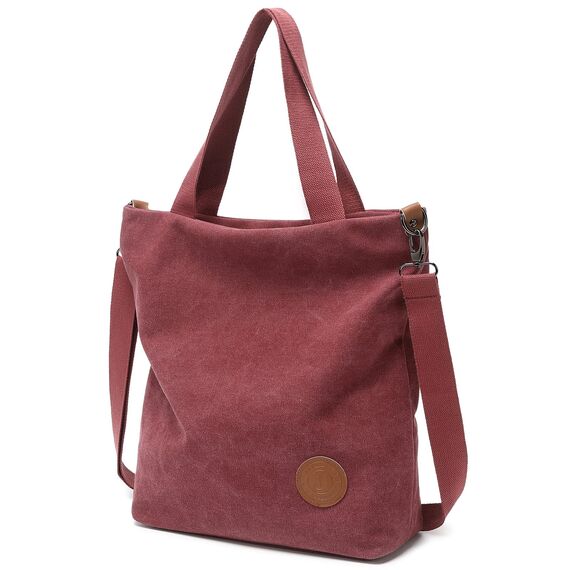 JANSBEN Damen Canvas Handtasche Schultertasche Casual Multifunktionale Umhängetaschen Strandtasche Groß für Arbeit Schule Shopper Beach (weinrot)