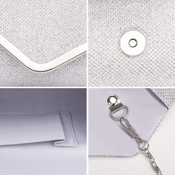 Larcenciel Clutch, Glänzende Pailletten Abendtaschen mit Abnehmbarer Kette, Envelope Handtasche für Damen, Elegante Cross Body Umhängetasche für Hochzeit, Party, Bankett, Feiertage (Silber)