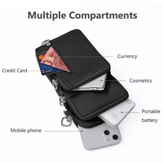 Aucuu Handytasche zum Umhängen Damen，Nylon Kleine Umhängetasche mit Kopfhörer Eingang，Mini Crossbody Schultertasche Handytasche，Handy Schultertasche ür Handy unter 7 Zoll