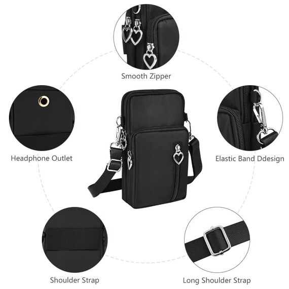 Aucuu Handytasche zum Umhängen Damen，Nylon Kleine Umhängetasche mit Kopfhörer Eingang，Mini Crossbody Schultertasche Handytasche，Handy Schultertasche ür Handy unter 7 Zoll