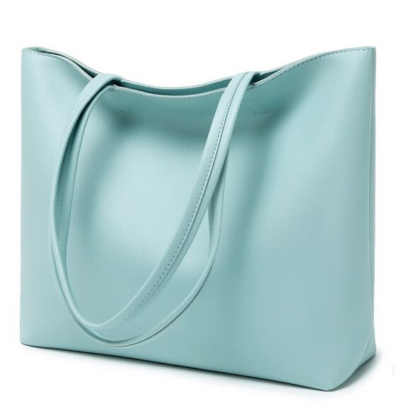 MEEGIRL Damen Henkeltaschen, Einfache Handtaschen PU Leder Tote Shopper Bag für Arbeit, Schule, Einkauf mit Reißverschluss und Innentasche (Blau)
