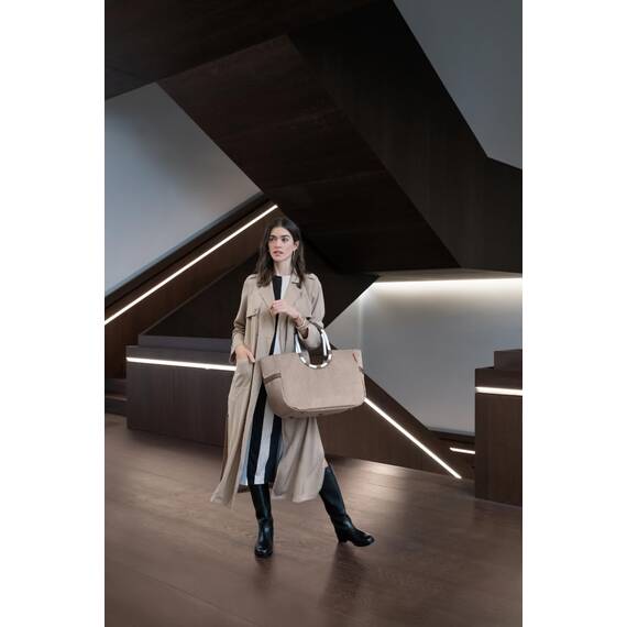 reisenthel loopshopper L herringbone mokka – Stabile Tasche mit praktischen Fächern aus recycelten PET-Flaschen – Charmantes und wasserabweisendes Design